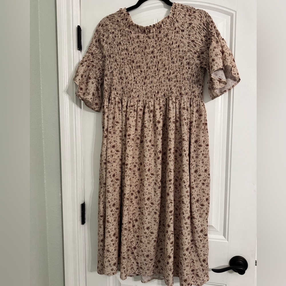 Polagram Floral Smocked Midi Dress